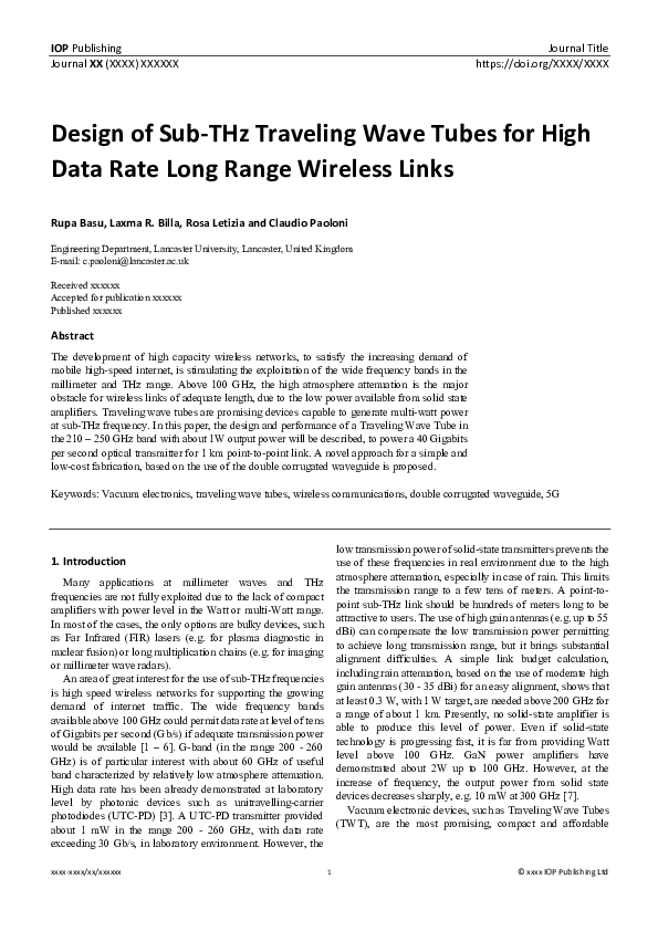 (PDF) Design of sub-THz traveling wave tubes for high data rate long ...