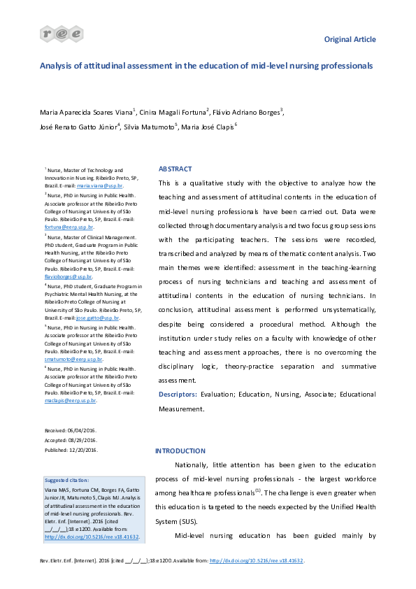 (PDF) Analysis of attitudinal assessment in the education of mid-level ...
