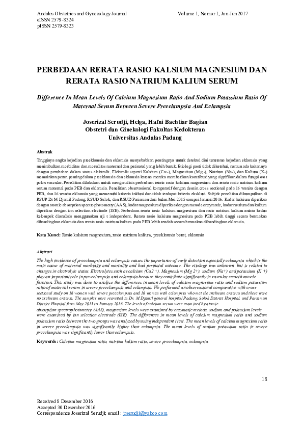 (PDF) RESEARCH Difference in Mean Levels of Calcium Magnesium Ratio and ...