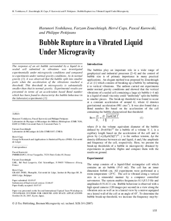 (PDF) Bubble rupture in a vibrated liquid under microgravity | Pascal ...