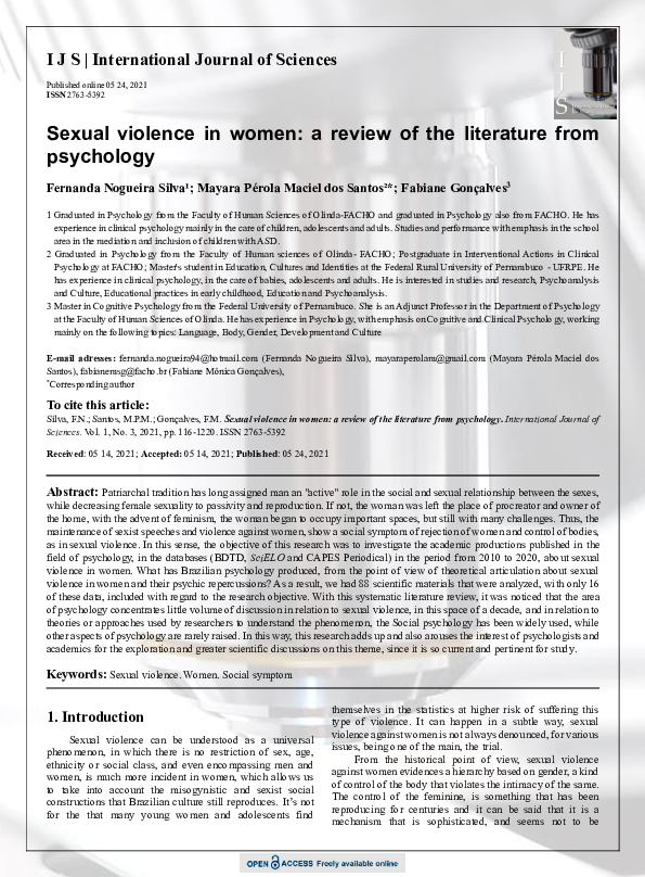 (PDF) Sexual violence in women: a review of the literature from psychology