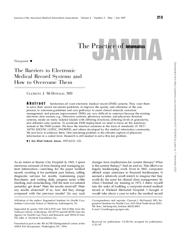 (PDF) The Barriers to Electronic Medical Record Systems and How to ...