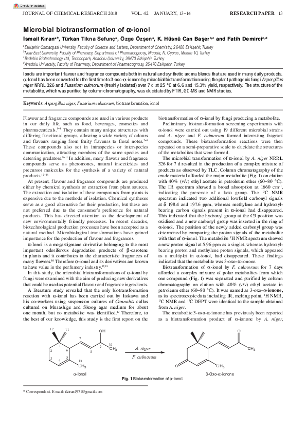 (PDF) Microbial biotransformation of α-ionol