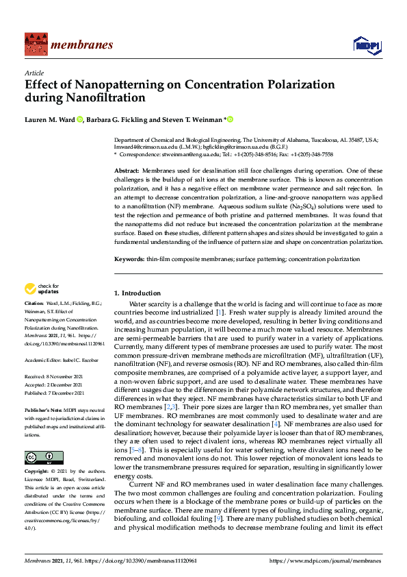 (PDF) Effect of Nanopatterning on Concentration Polarization during ...