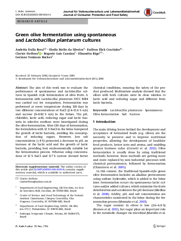(PDF) Green olive fermentation using spontaneous and Lactobacillus ...