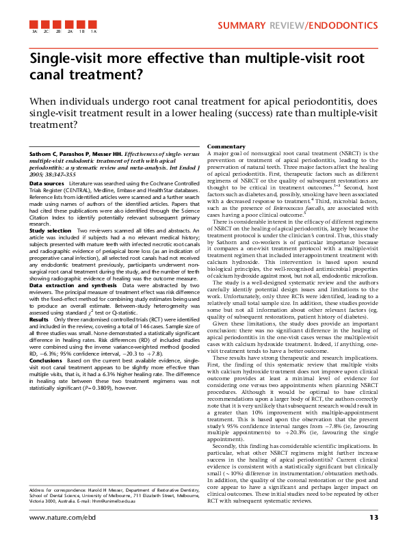 (PDF) Single-visit more effective than multiple-visit root canal treatment?