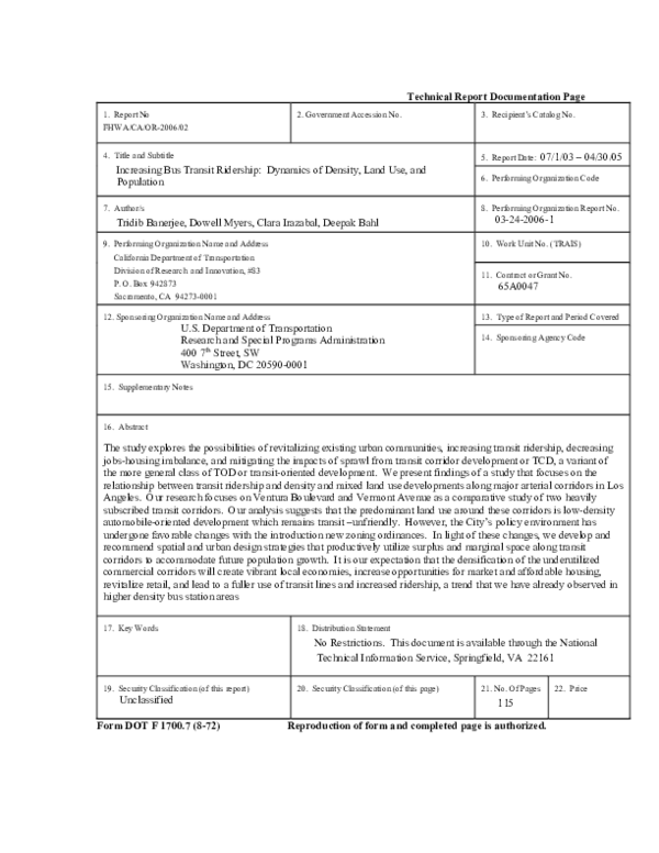 (PDF) Increasing Bus Transit Ridership: Dynamics of Density, Land Use ...