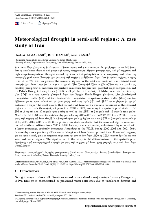 (PDF) Meteorological drought in semi-arid regions: A case study of Iran