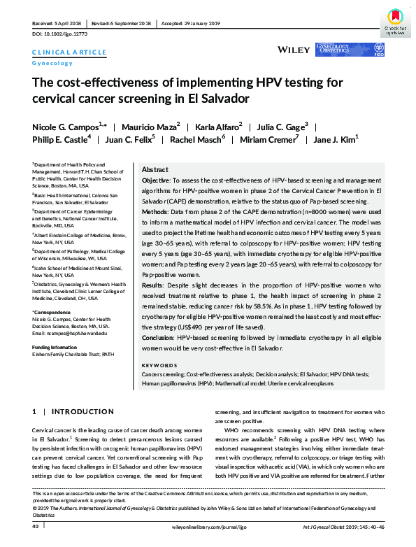(PDF) The cost‐effectiveness of implementing HPV testing for cervical ...
