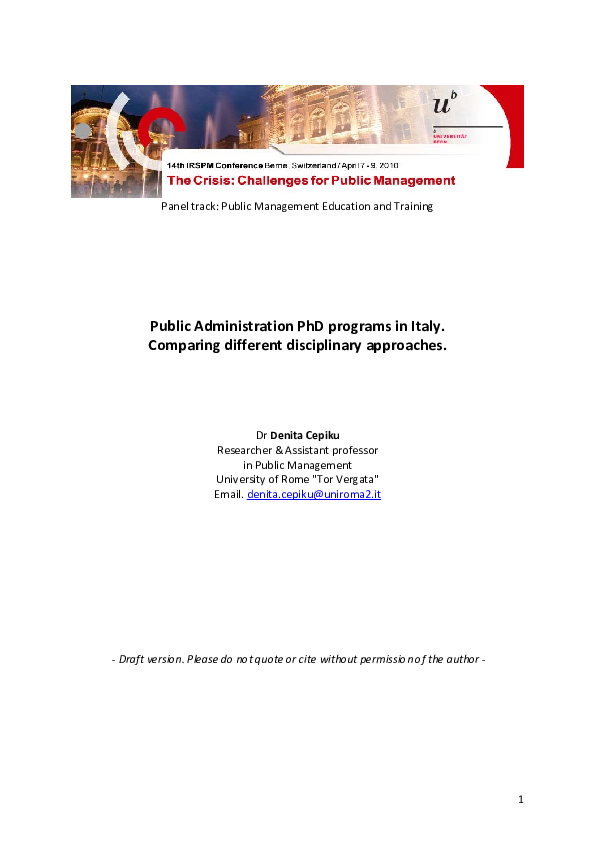 (PDF) Public Administration PhD programs in Italy. Comparing different ...