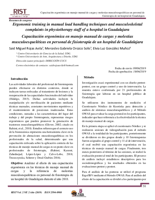 (PDF) Ergonomic training in manual load handling techniques and ...