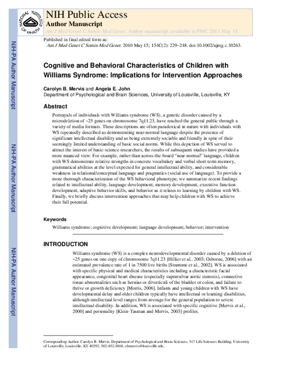 (PDF) Cognitive and behavioral characteristics of children with ...