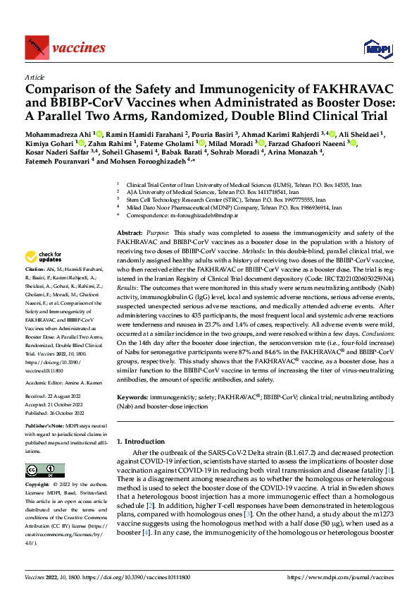 (PDF) Comparison of the Safety and Immunogenicity of FAKHRAVAC and ...