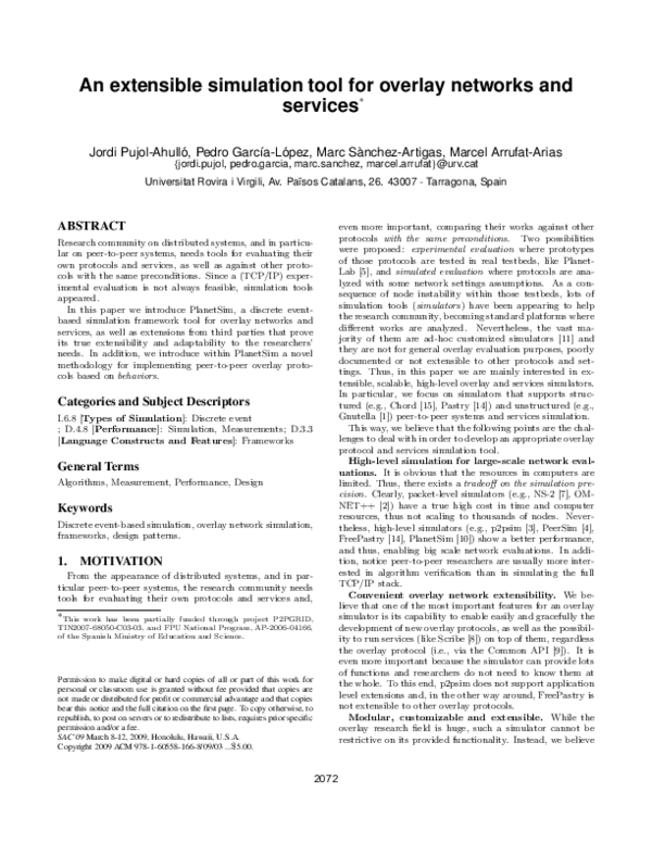 (PDF) An extensible simulation tool for overlay networks and services