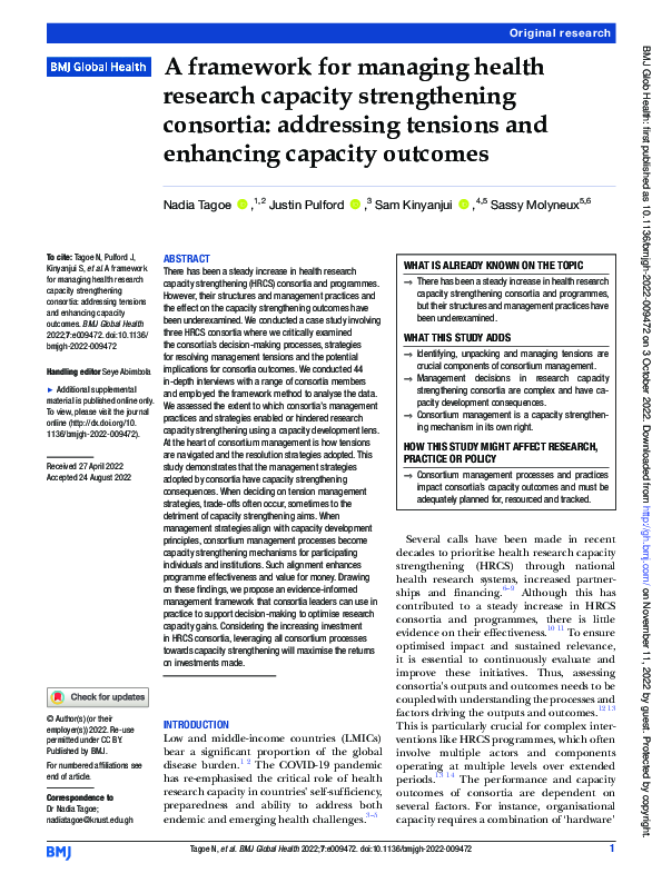 (PDF) A framework for managing health research capacity strengthening ...