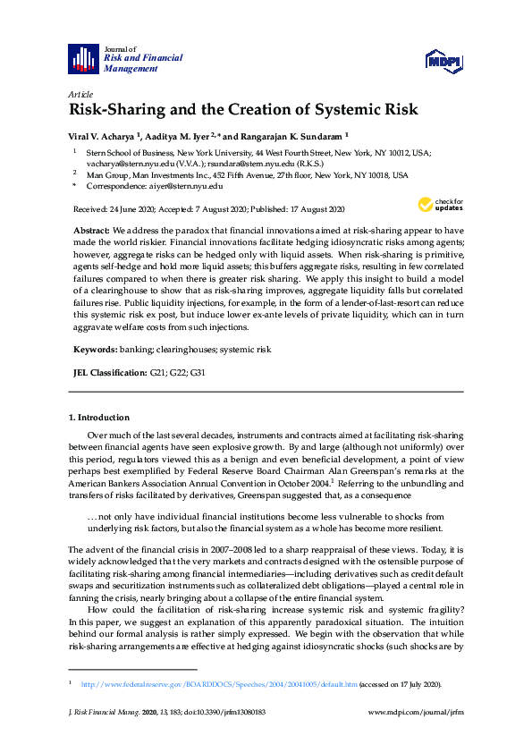(PDF) Risk-Sharing and the Creation of Systemic Risk