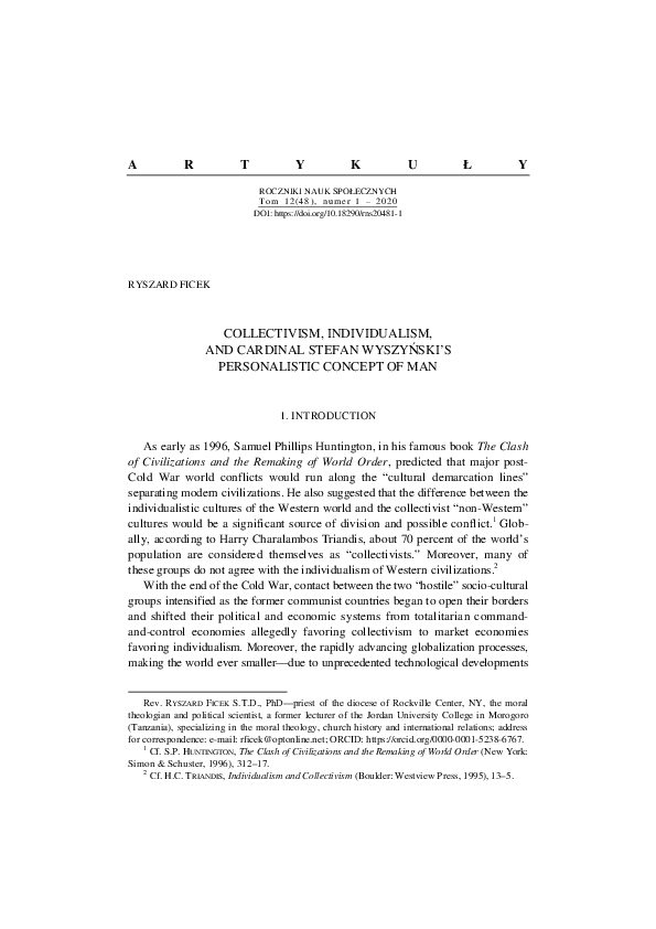 (PDF) Collectivism, Individualism, and Cardinal Stefan Wyszyński’s ...