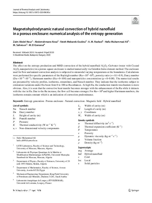 (PDF) Magnetohydrodynamic natural convection of hybrid nanofluid in a ...