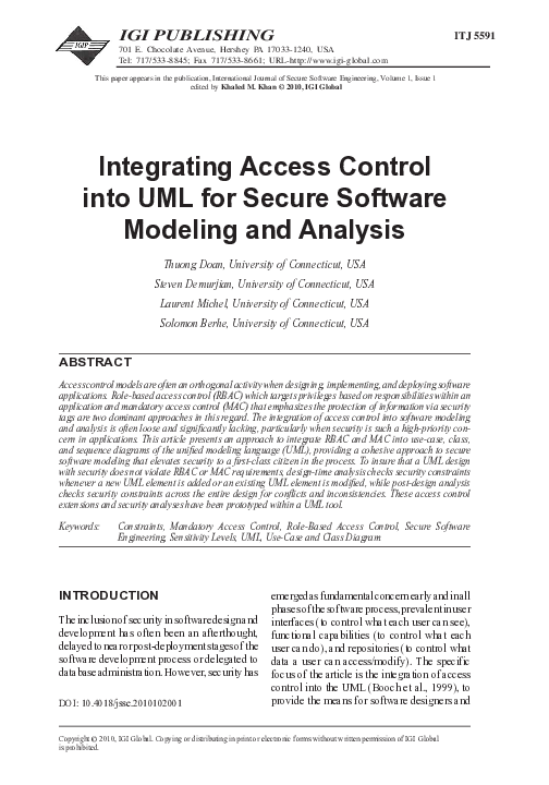 (PDF) Integrating Access Control into UML for Secure Software Modeling ...