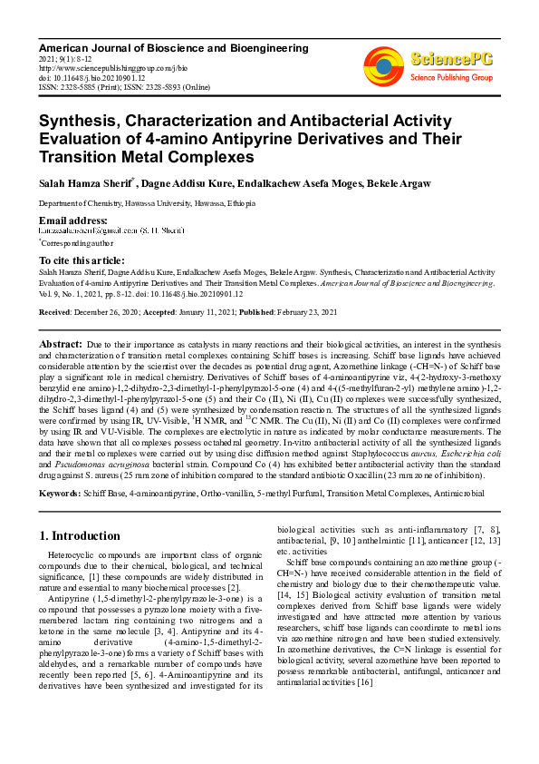 (PDF) Synthesis, Characterization and Antibacterial Activity Evaluation ...