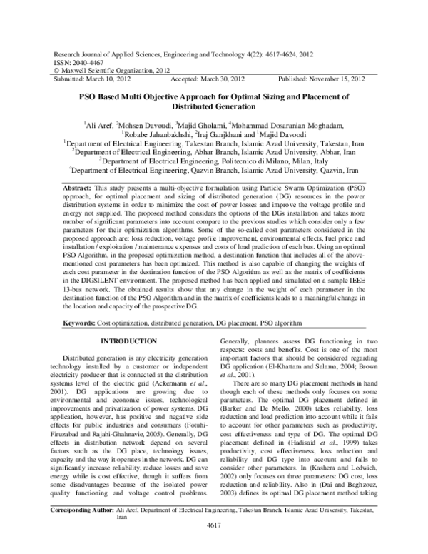 (PDF) PSO Based Multi Objective Approach for Optimal Sizing and ...