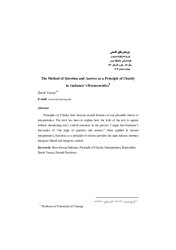 (PDF) The Method of Question and Answer as a Principle of Charity in ...