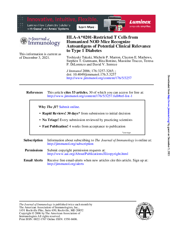 (PDF) HLA-A*0201-Restricted T Cells from Humanized NOD Mice Recognize ...
