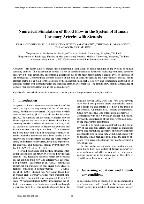 (PDF) Numerical simulation of blood flow in the system of human ...
