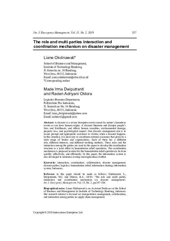(PDF) The role and multi parties interaction and coordination mechanism ...