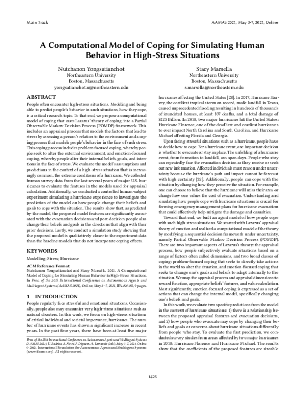 (PDF) A Computational Model of Coping for Simulating Human Behavior in ...