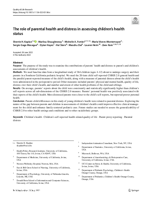 (PDF) The role of parental health and distress in assessing children’s ...