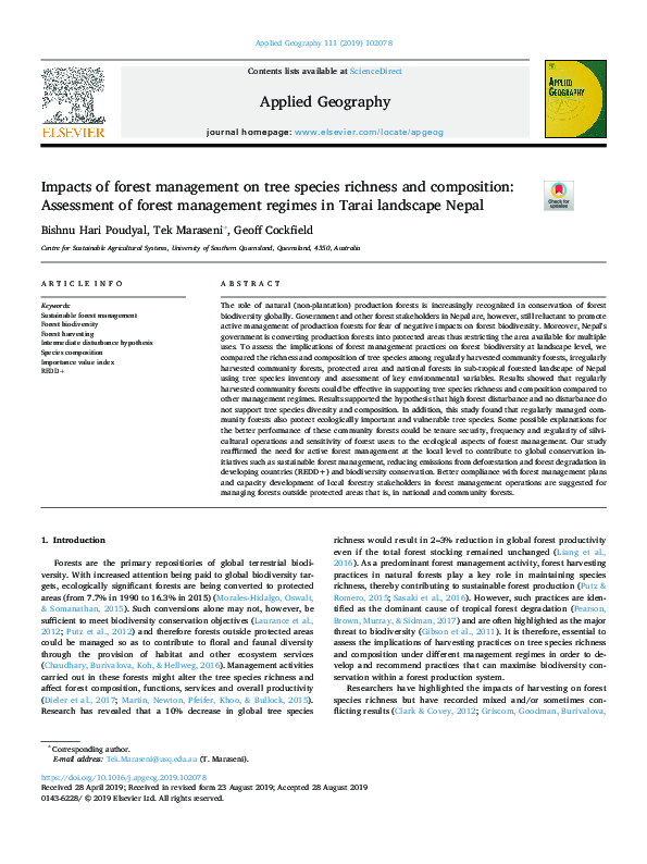 (PDF) Impacts of forest management on tree species richness and ...