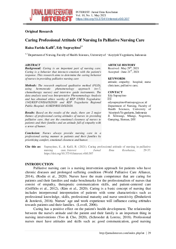 Caring Professional Attitude Of nursing In Palliative Nursing Care