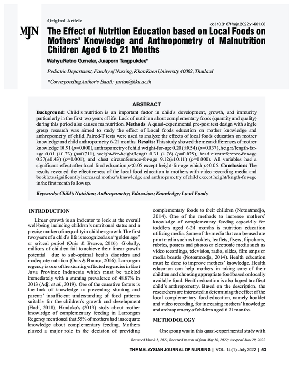 (PDF) The Effect of Nutrition Education Based on Local Foods on Mothers ...