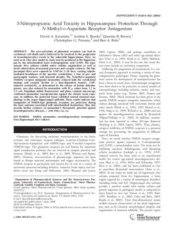 (PDF) 3-Nitropropionic acid toxicity in hippocampus: Protection ...