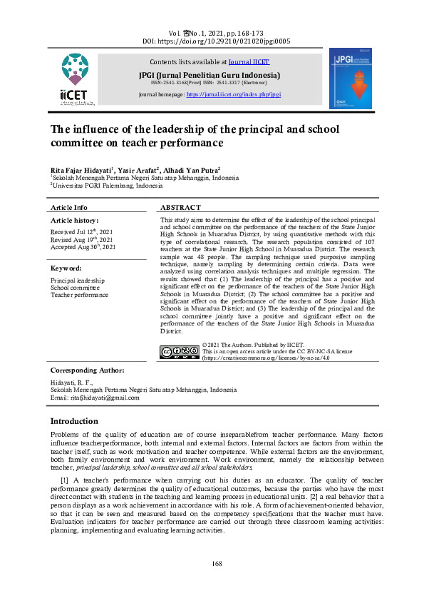 (PDF) The influence of the leadership of the principal and school ...