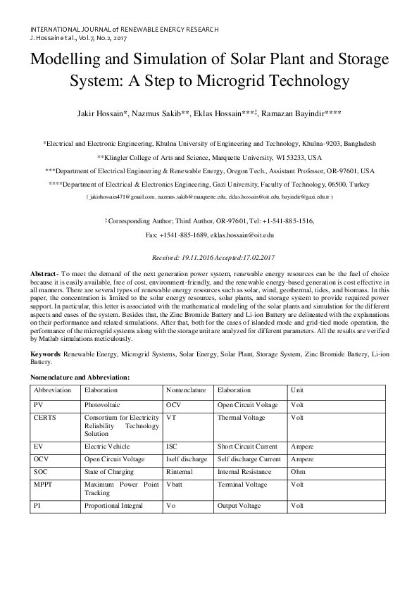 (PDF) Modelling and Simulation of Solar Plant and Storage System: A ...