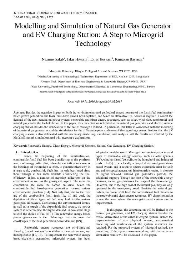 (PDF) Modelling and Simulation of Natural Gas Generator and EV Charging ...