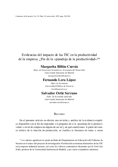 (PDF) Evidencias del impacto de las TIC en la productividad de la