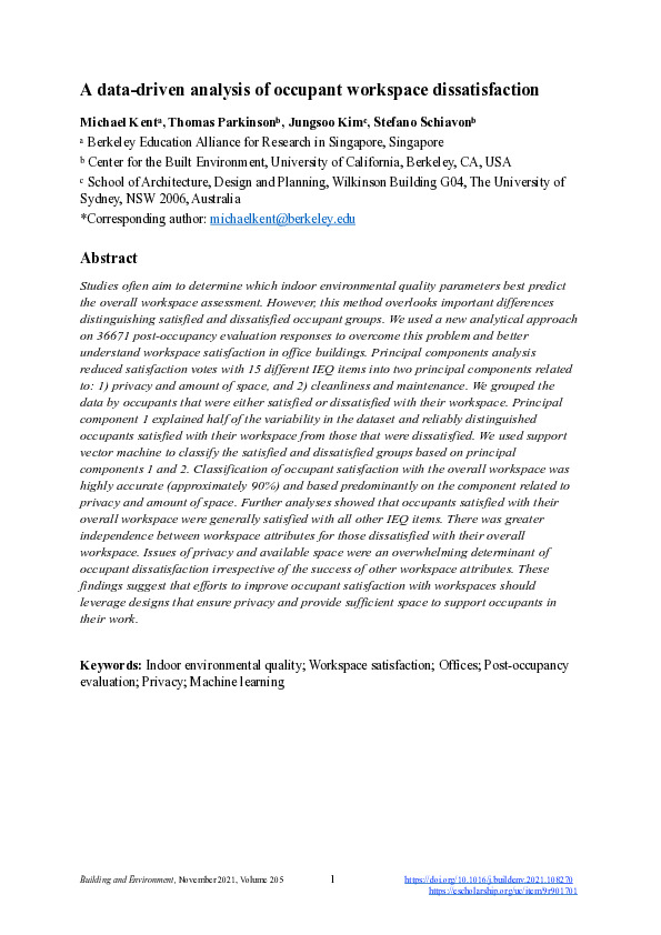 (PDF) A data-driven analysis of occupant workspace dissatisfaction