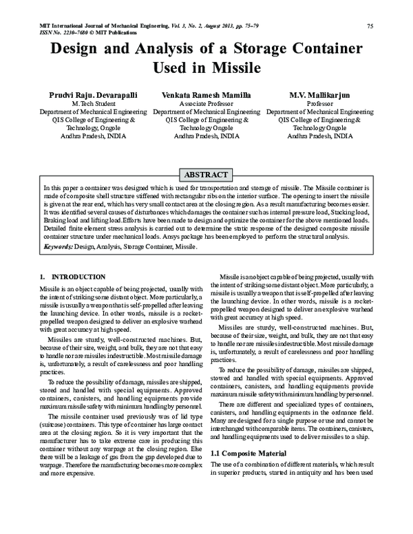 (PDF) Design and Analysis of a Storage Container Used in Missile