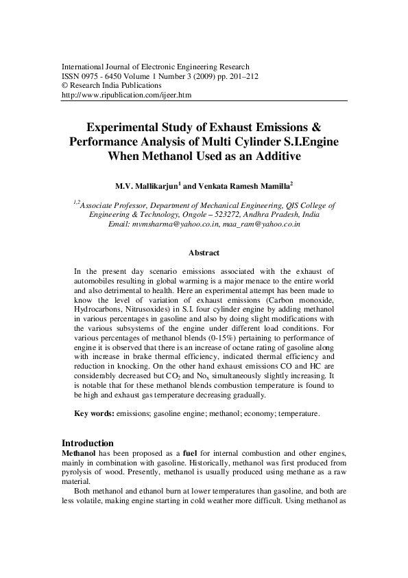 (PDF) Experimental Study of Exhaust Emissions & Performance Analysis of ...
