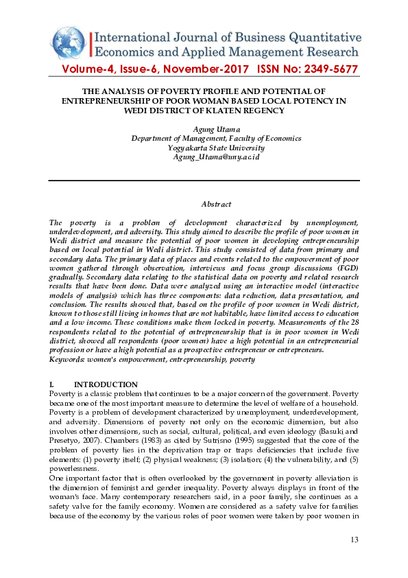 (PDF) The Analysis of Poverty Profile and Potential of Entrepreneurship ...