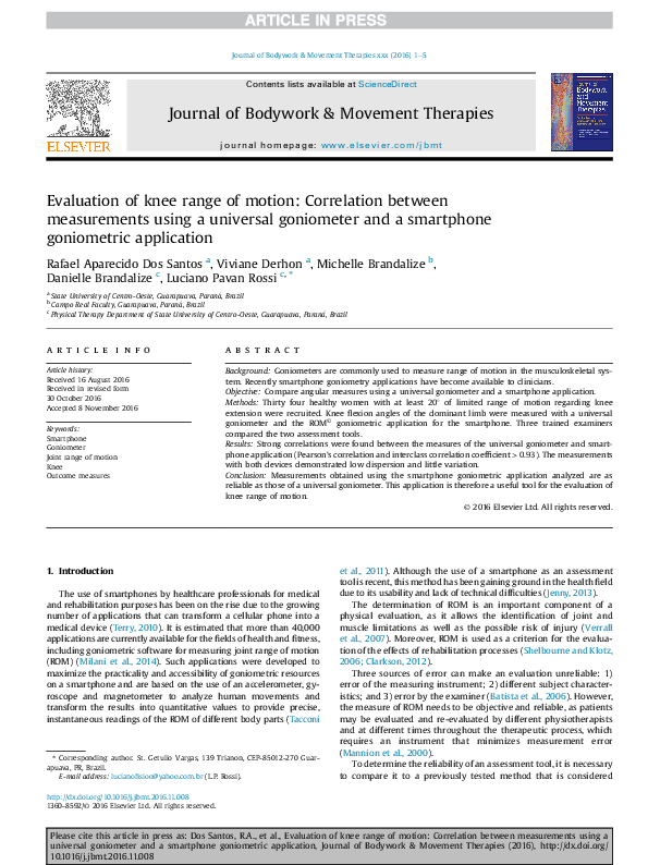 (PDF) Evaluation of knee range of motion Correlation between