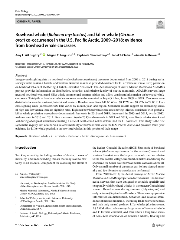 (PDF) Bowhead whale (Balaena mysticetus) and killer whale (Orcinus orca ...