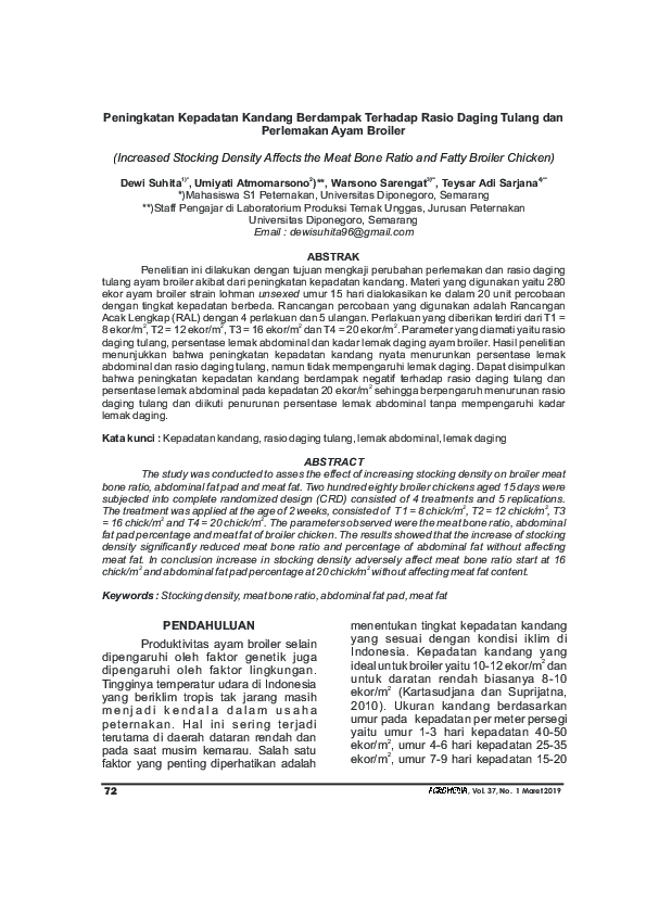 (PDF) Increased Stocking Density Affects the Meat Bone Ratio and Fatty
