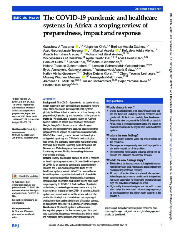 (PDF) The COVID-19 pandemic and healthcare systems in Africa: a scoping ...