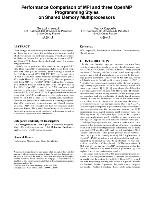 (PDF) Performance comparison of MPI and three openMP programming styles ...