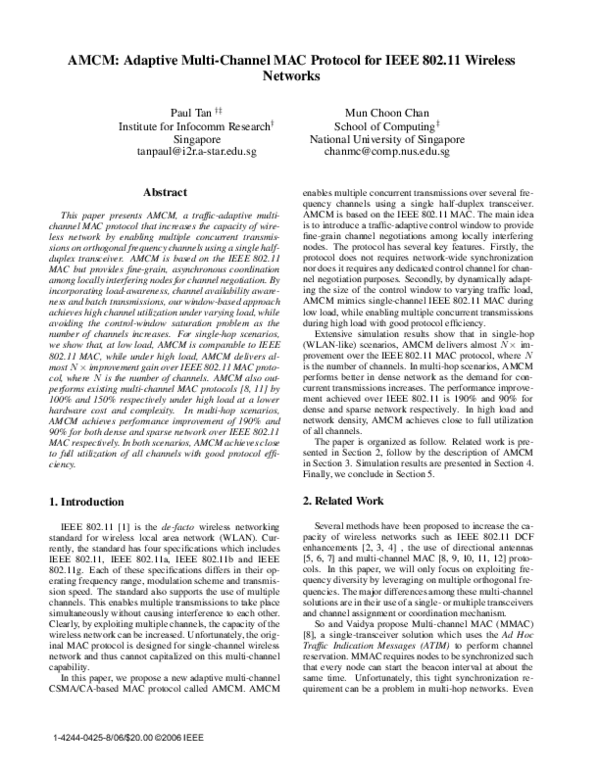 (PDF) AMCM: Adaptive Multi-Channel MAC Protocol for IEEE 802.11 ...