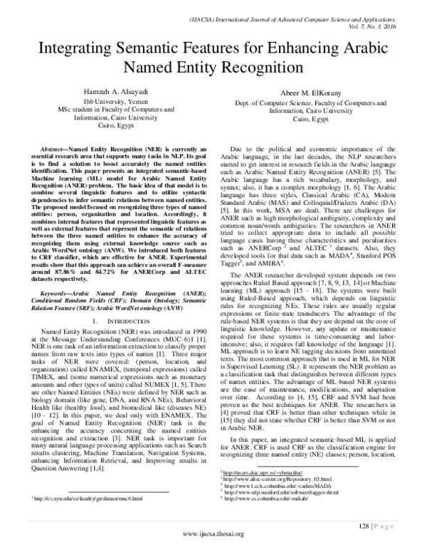 (PDF) Integrating Semantic Features for Enhancing Arabic Named Entity ...